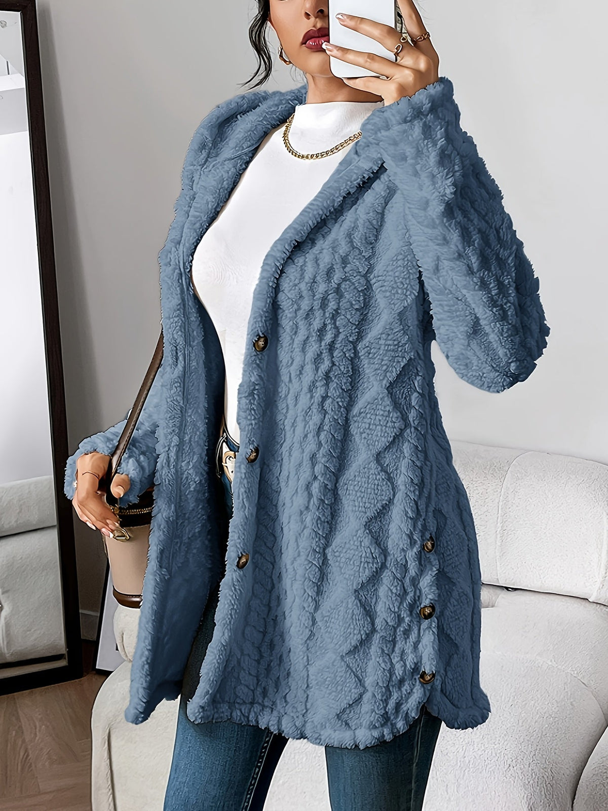 Women's Hooded Cable Knit Cardigan