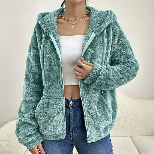 Zip-Up Hooded Fleece Jacket for Women