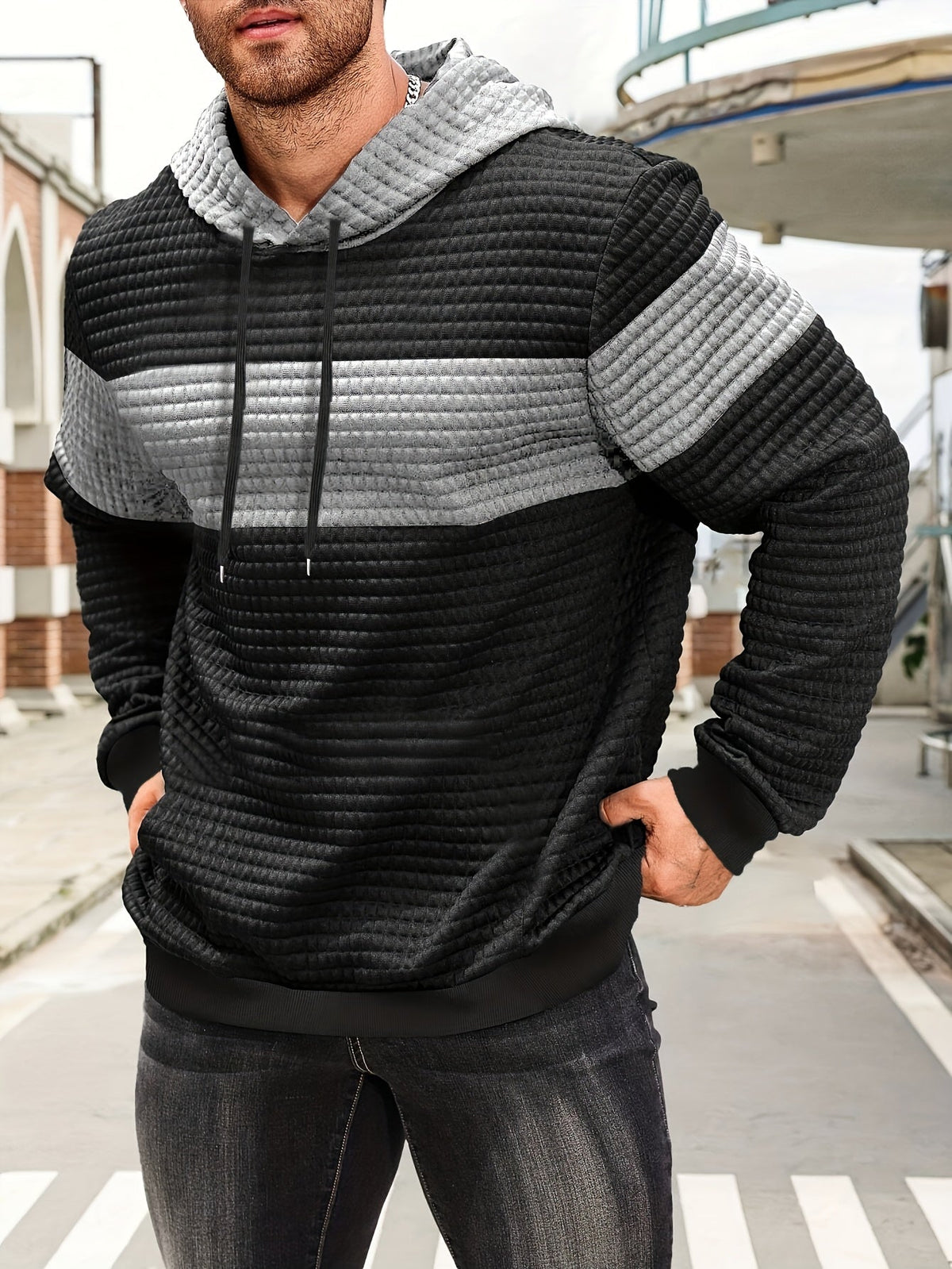 Rutherford | Color-Block Textured Hoodie