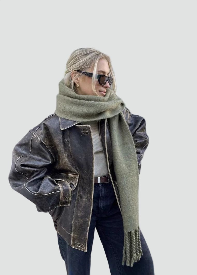 Oversized Women's Bomber Jacket with Distressed Finish