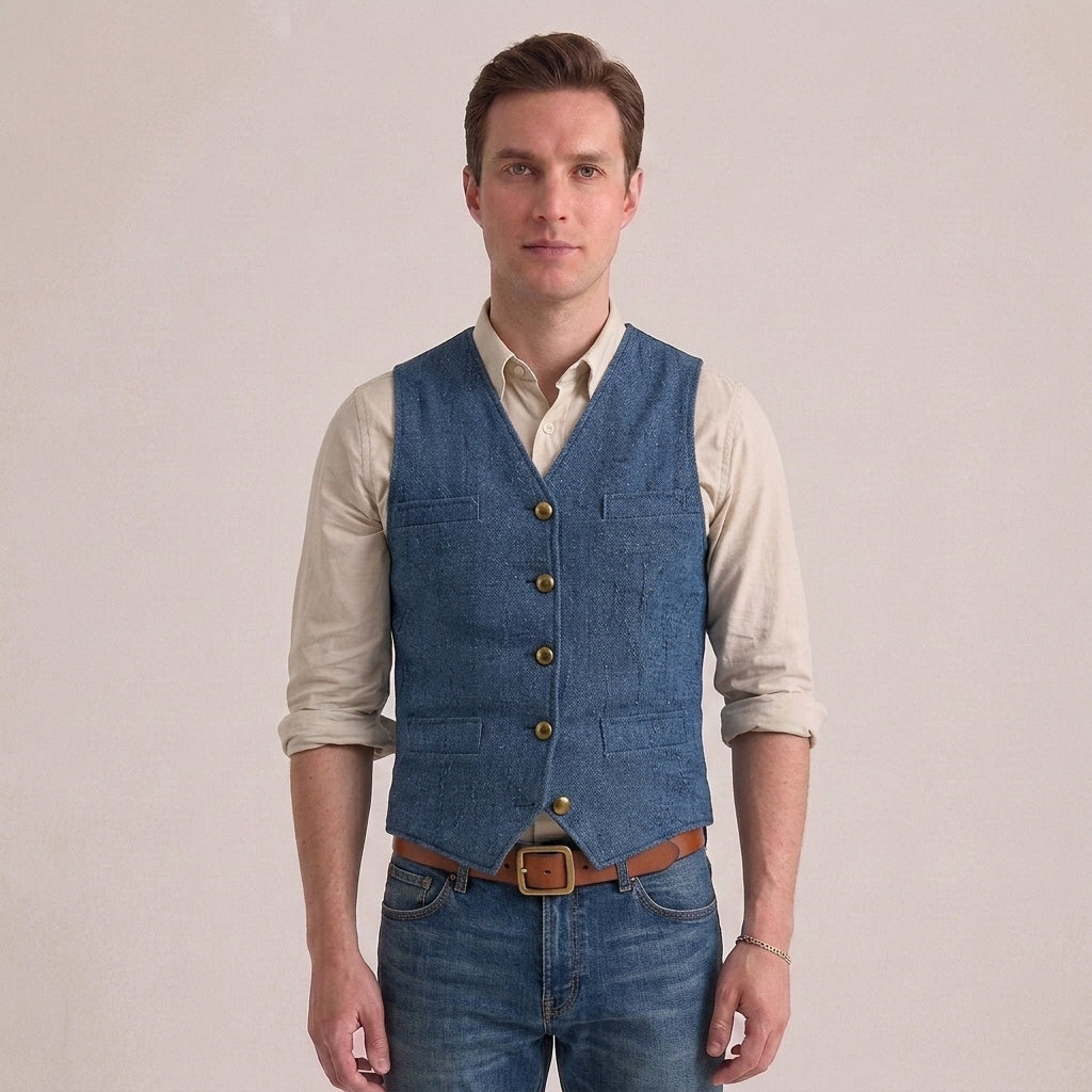 Knitted sleeveless jumper with V-neck and regular fit for men