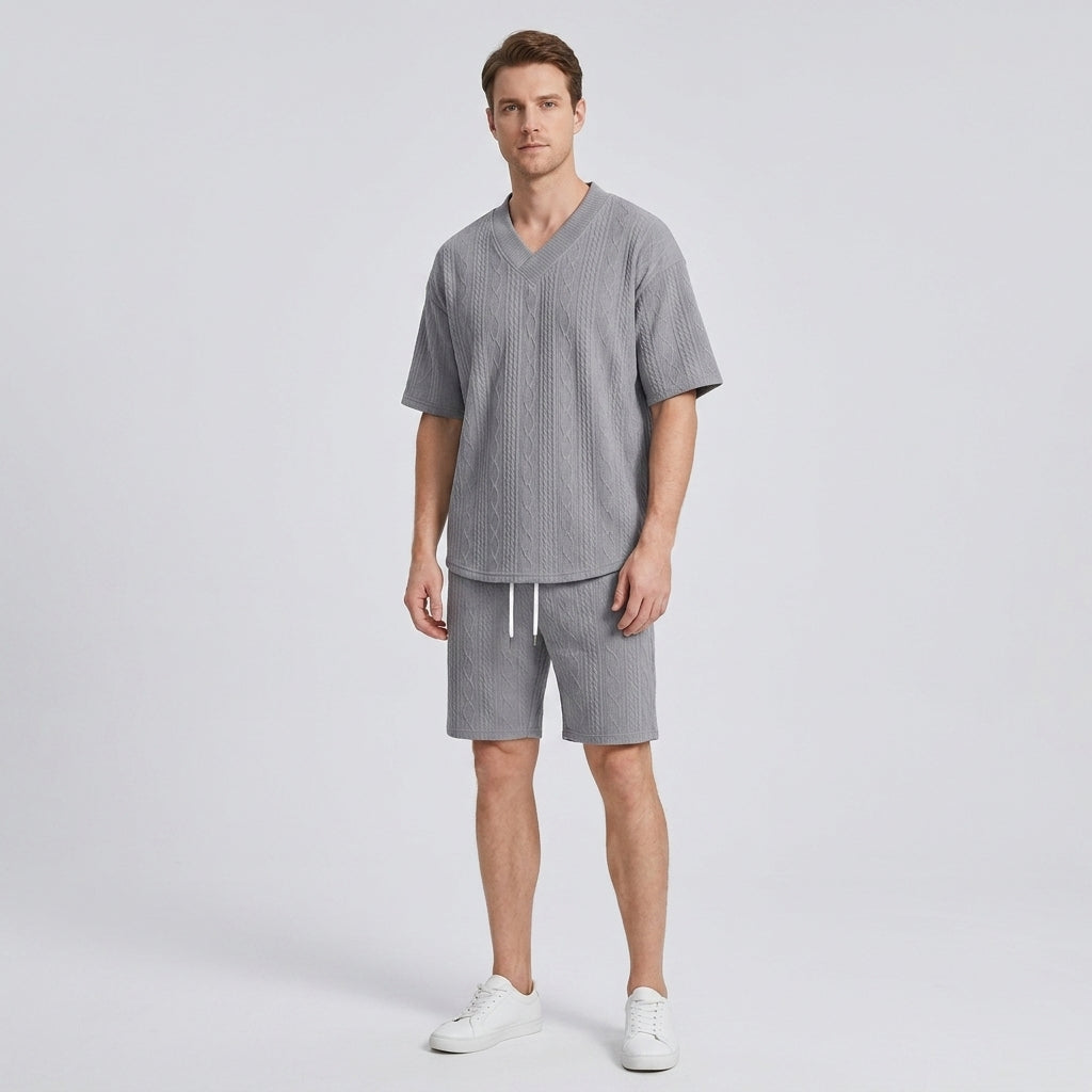 Knitted set with V-neck and shorts for men