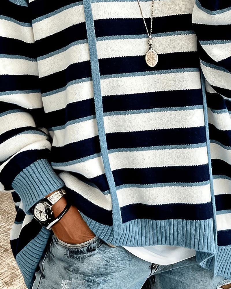 Striped Hooded Sweatshirt with Drawstring
