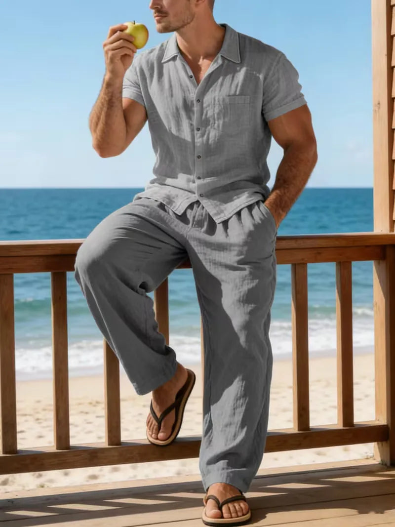 Two-Piece Summer Set with Wide Trousers for Men