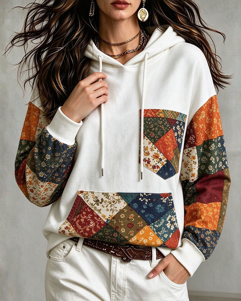 Patchwork Design Hooded Sweatshirt