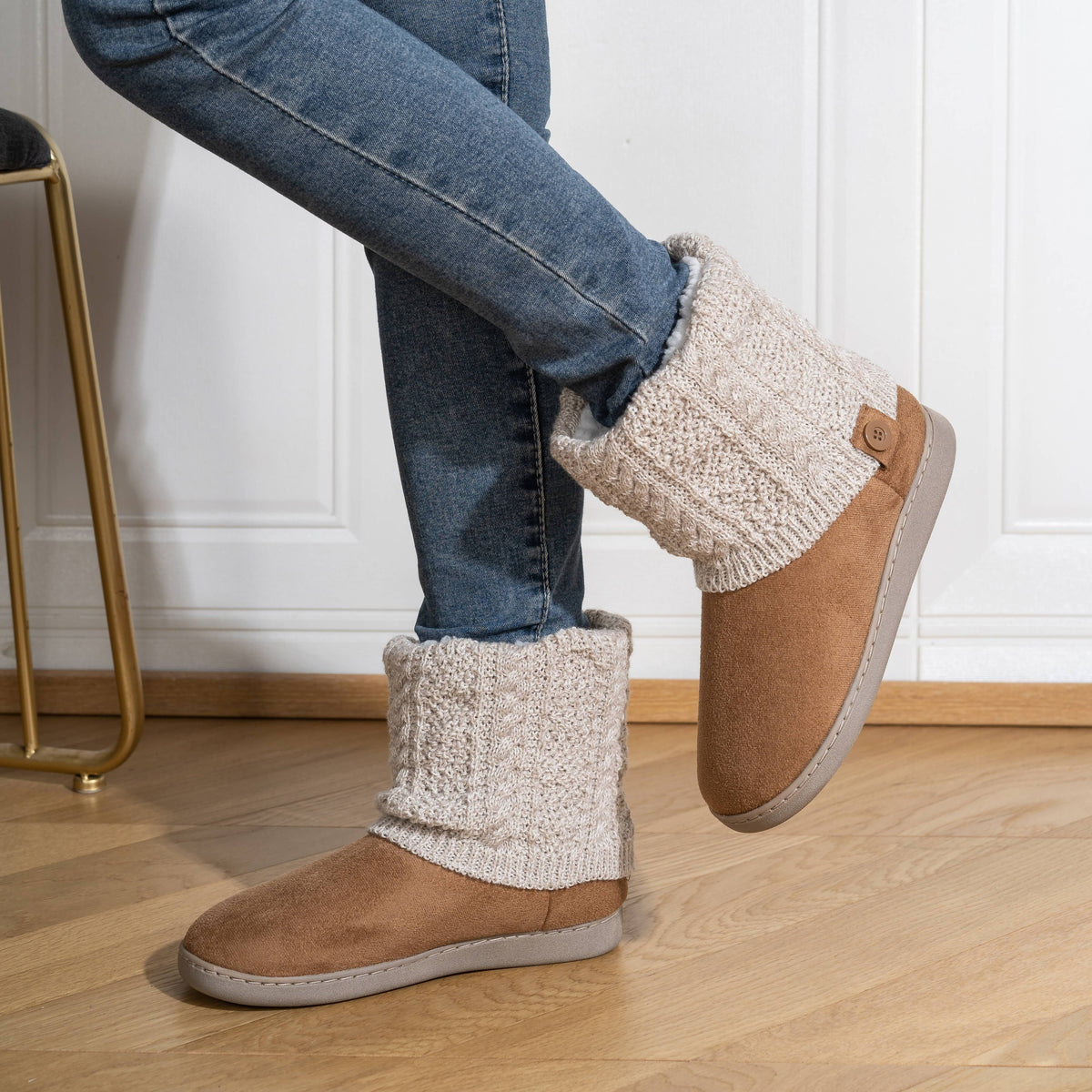Marnah | Cozy Knit-Cuff Slippers