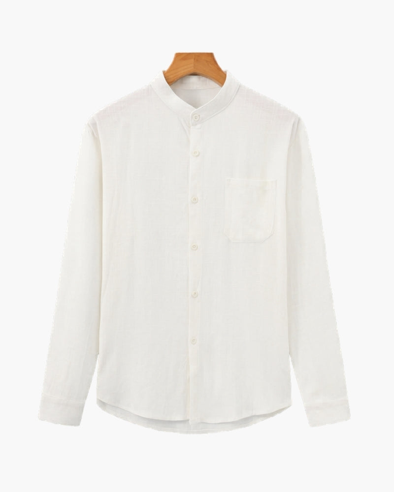 Men’s Mandarin Collar Shirt – Relaxed Fit Textured Cotton Shirt