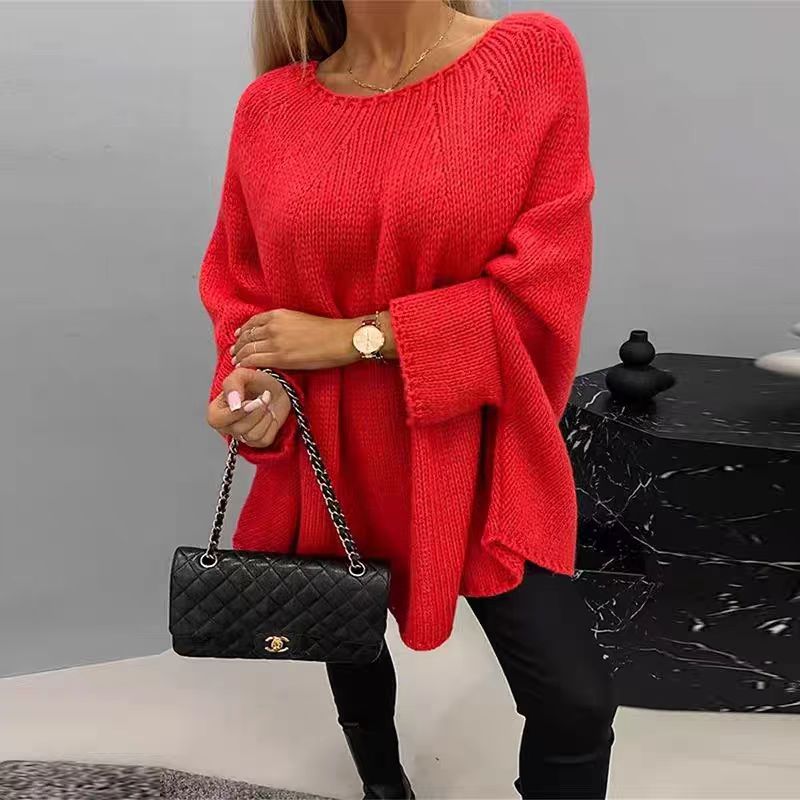 Sara | Women's Oversized Knitted Poncho Jumper with Batwing Sleeves