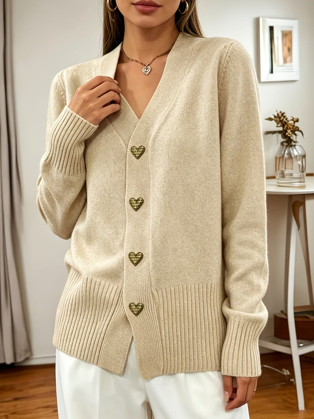 Juliet | V-Neck Cardigan with Heart-Button Detail
