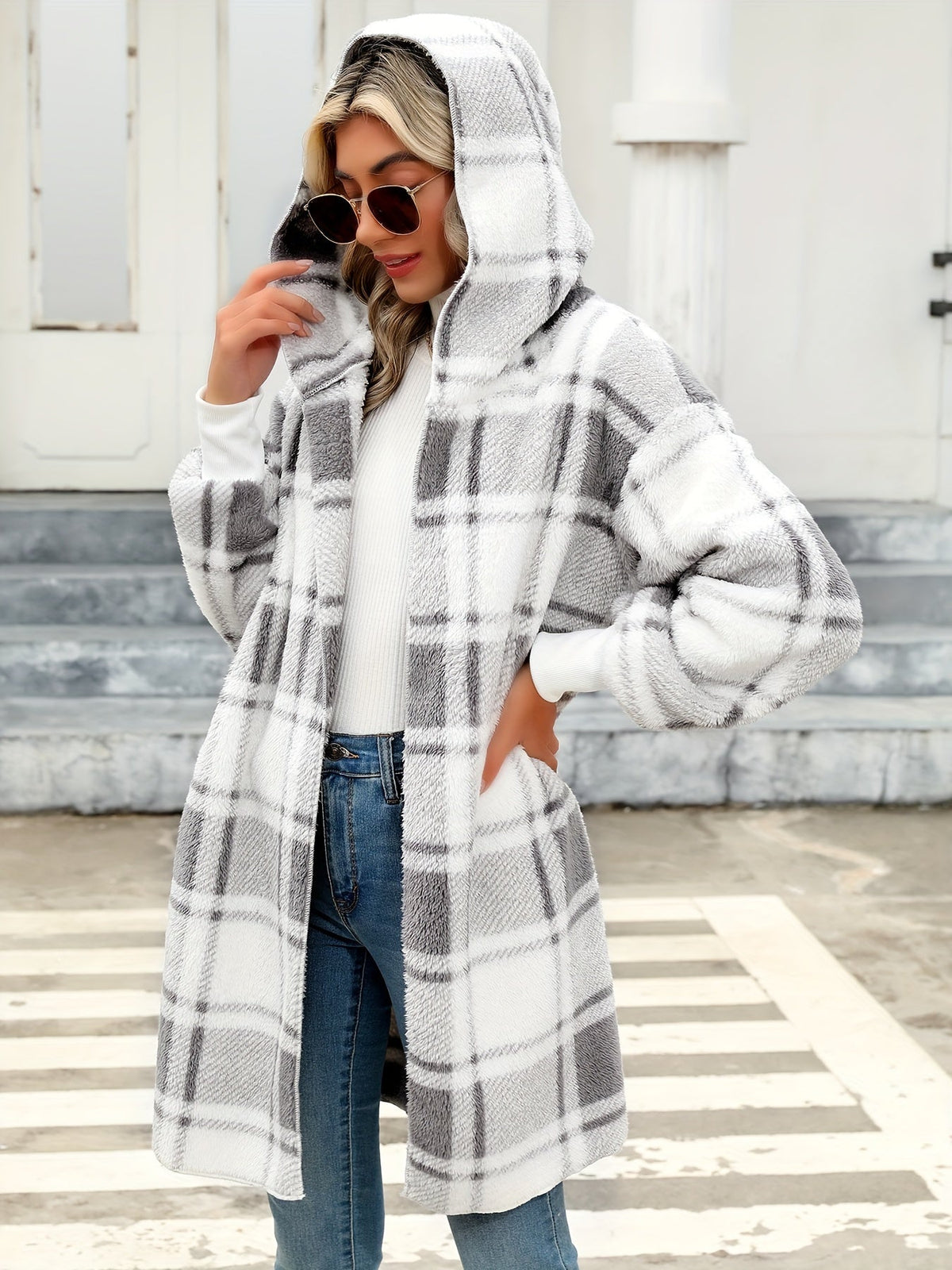 Marisol | Longline Hooded Checked Cardigan