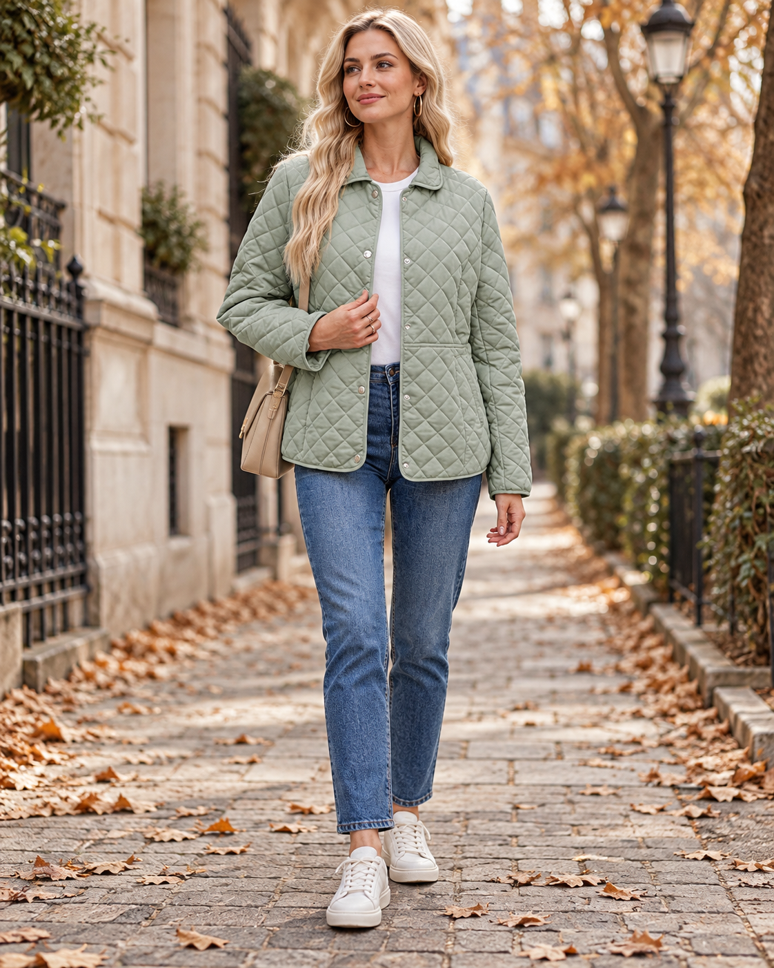 Quirina Women's Diamond Quilted Blouson Jacket – Long Sleeves, Snap Fasteners, and Pockets