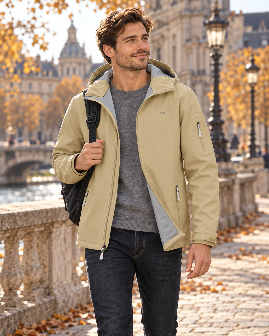 Enzo Men's Waterproof Softshell Jacket with Fleece Lining and Zippered Pockets