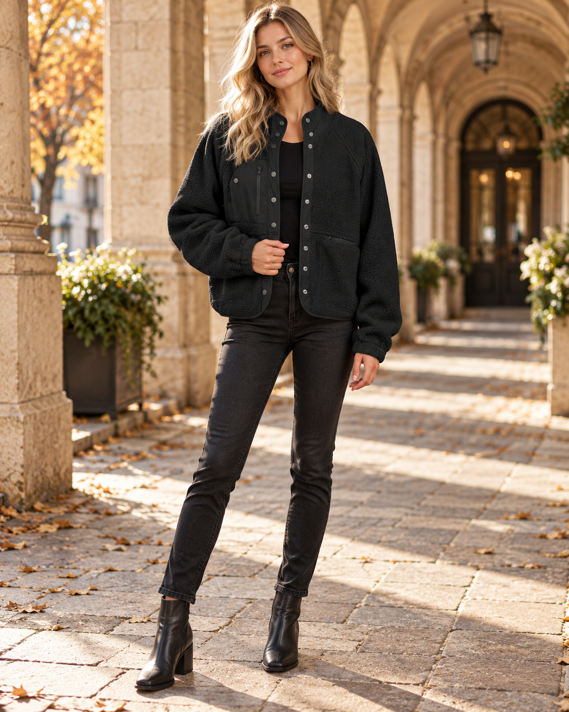 Jasmine Soft Sherpa Jacket with Buttons and Pockets - Perfect for Everyday Wear
