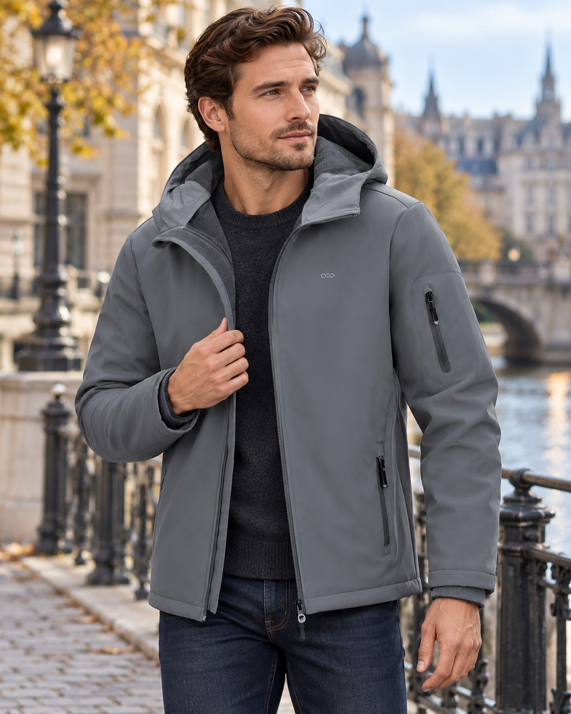Enzo Men's Waterproof Softshell Jacket with Fleece Lining and Zippered Pockets