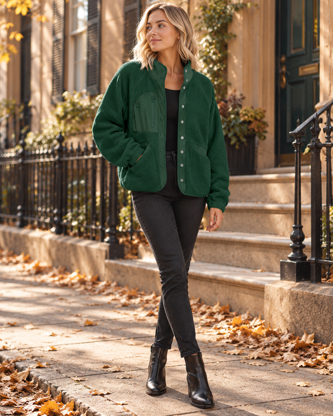 Jasmine Soft Sherpa Jacket with Buttons and Pockets - Perfect for Everyday Wear