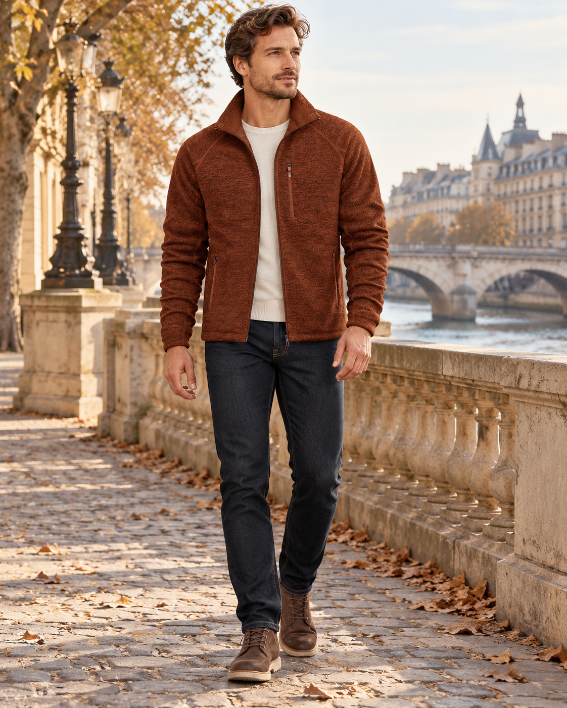 Crisanto Men's Lightweight Fleece Jacket – Casual Zip-Up with High Collar