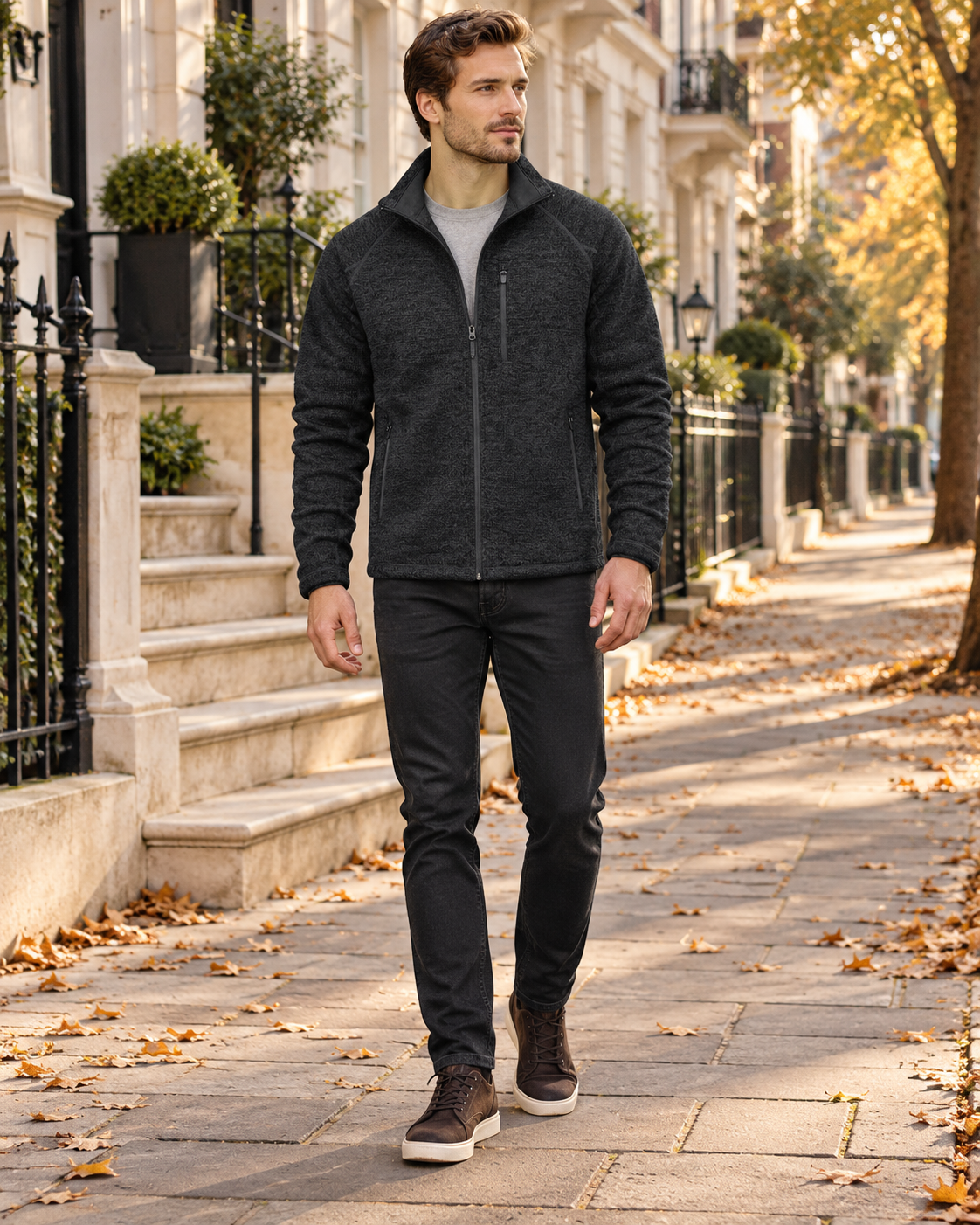 Crisanto Men's Lightweight Fleece Jacket – Casual Zip-Up with High Collar