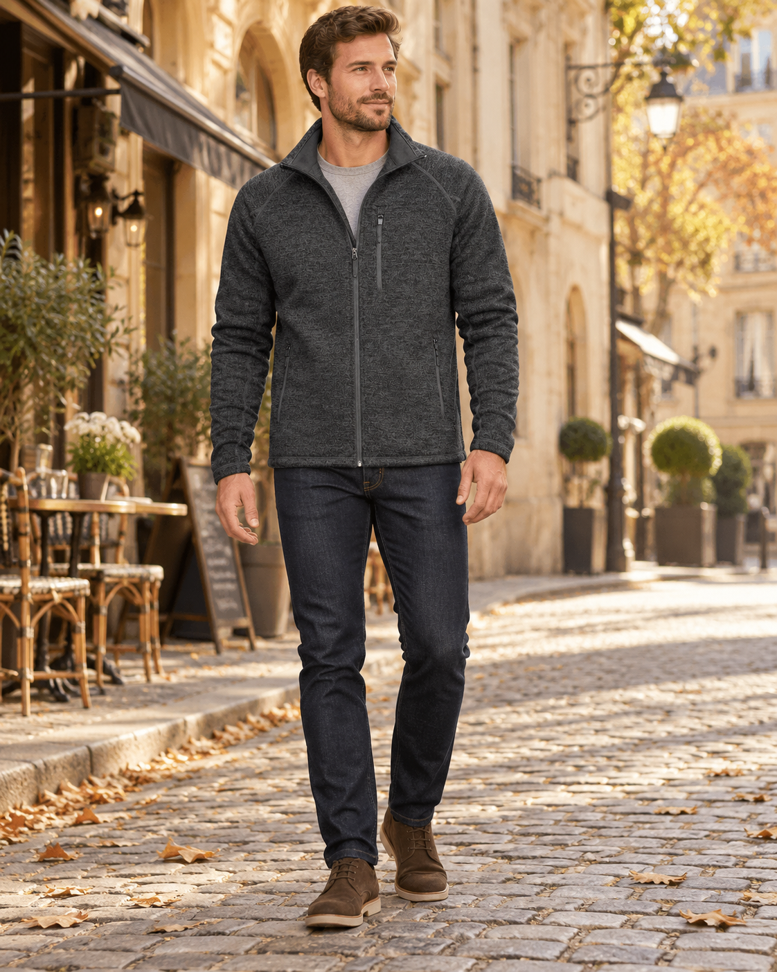 Crisanto Men's Lightweight Fleece Jacket – Casual Zip-Up with High Collar