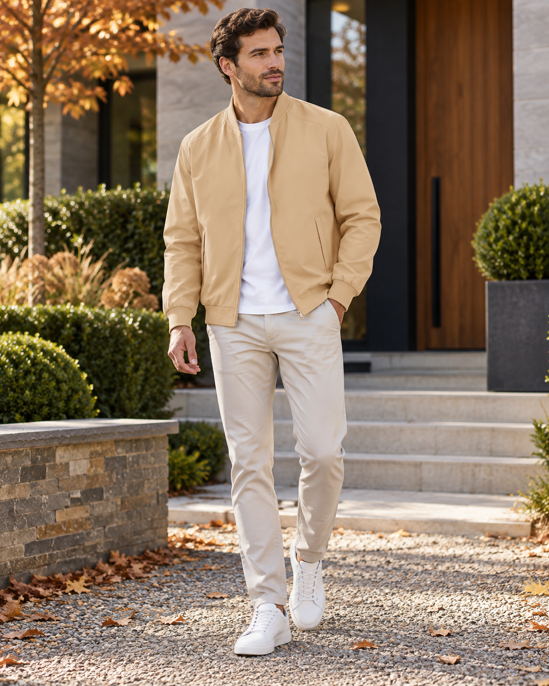 Cassian Men's Lightweight Bomber Jacket – Classic Ribbed Details, Pockets, and Full-Length Zip Windbreaker