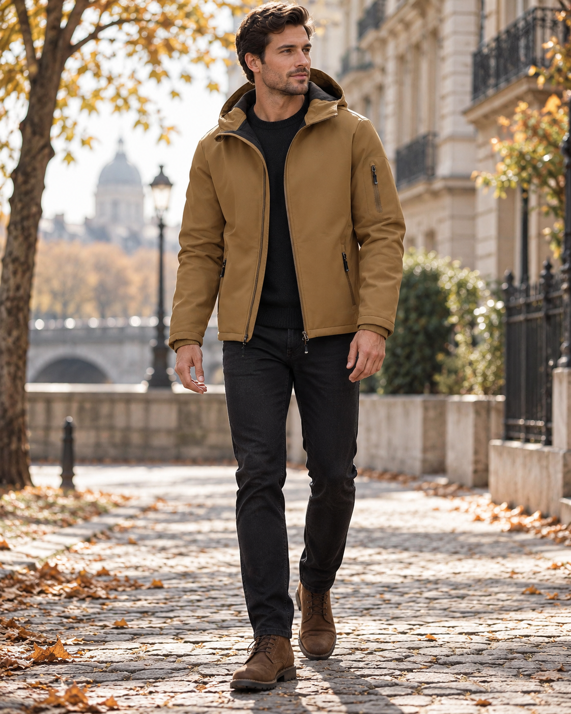 Leandro Men's Waterproof Softshell Jacket with Hood — Fleece Lining and Zip Pockets