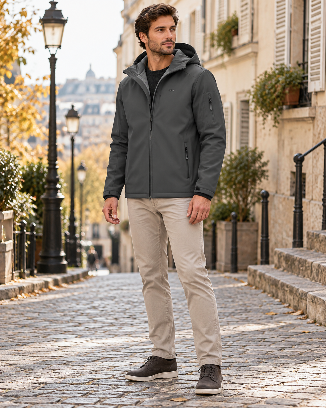 Rafael Men's Fleece-Lined Hooded Waterproof Softshell Jacket - Perfect for Everyday Wear