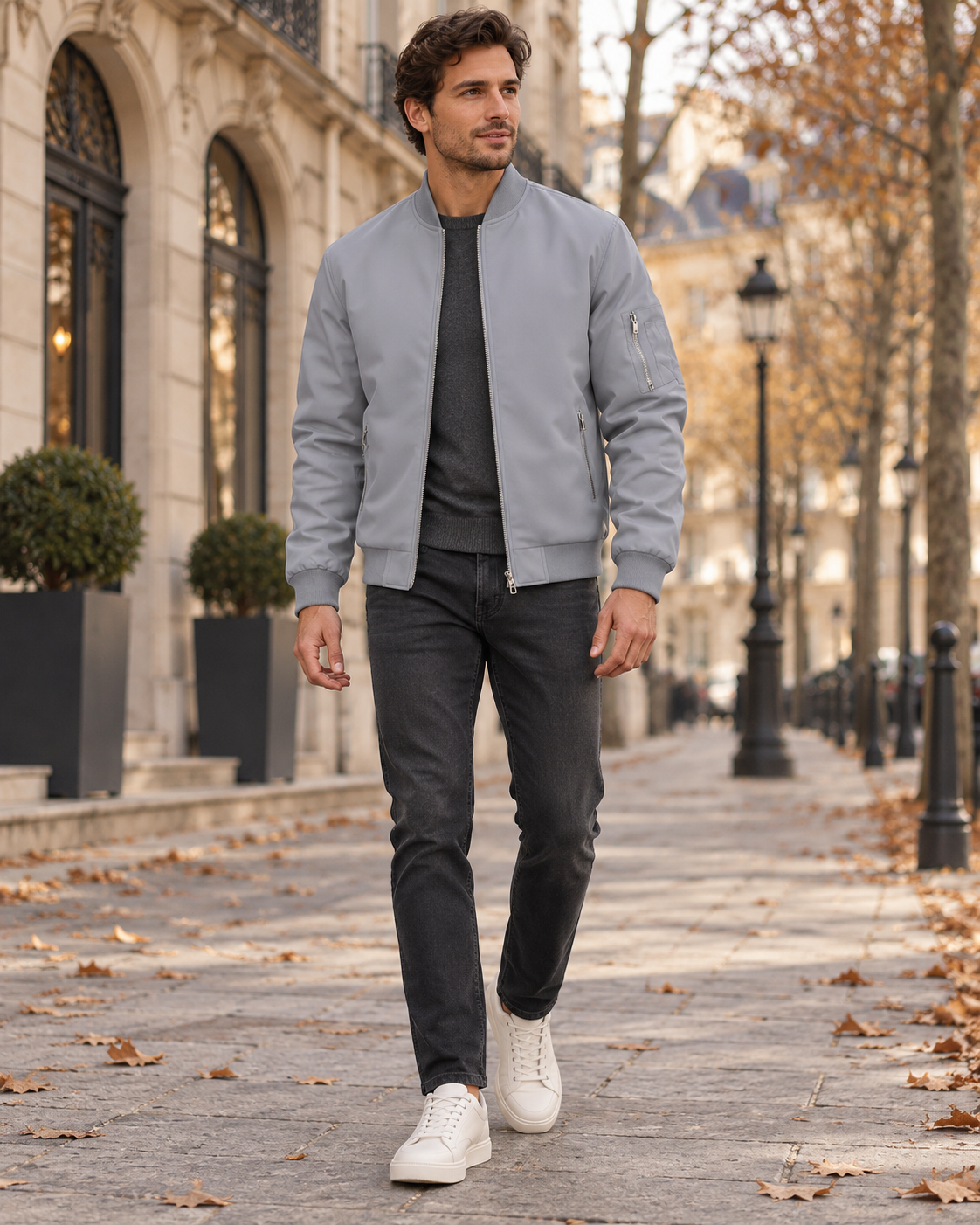 Darius Men's Bomber Jacket featuring Ribbed Collar, Zip Closure, and Functional Pockets