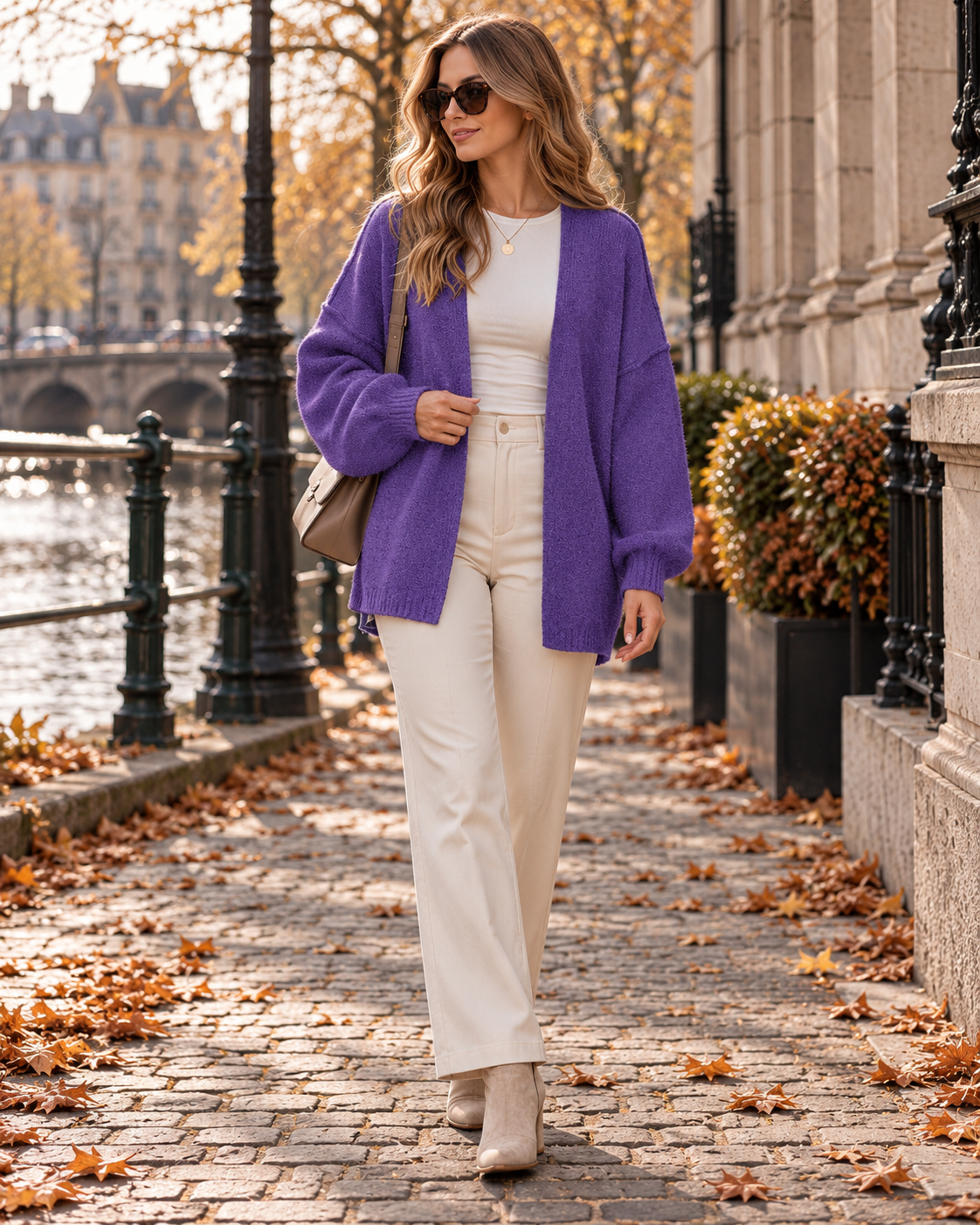 Lianne Women's Open Knit Cardigan Featuring Dropped Shoulders and Lantern Sleeves