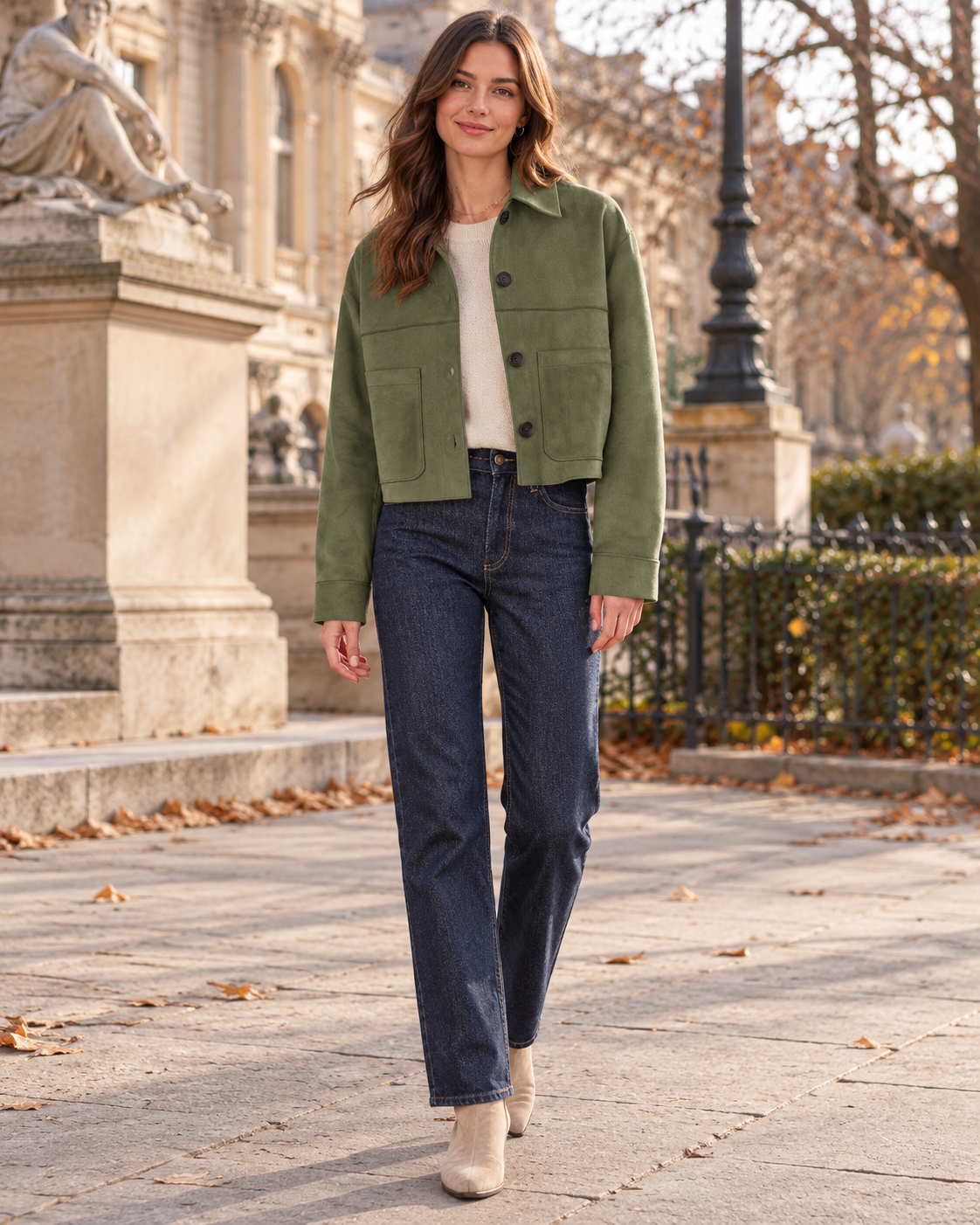 Women's Janelle Short Suede Button-Up Shirt Jacket with Patch Pockets