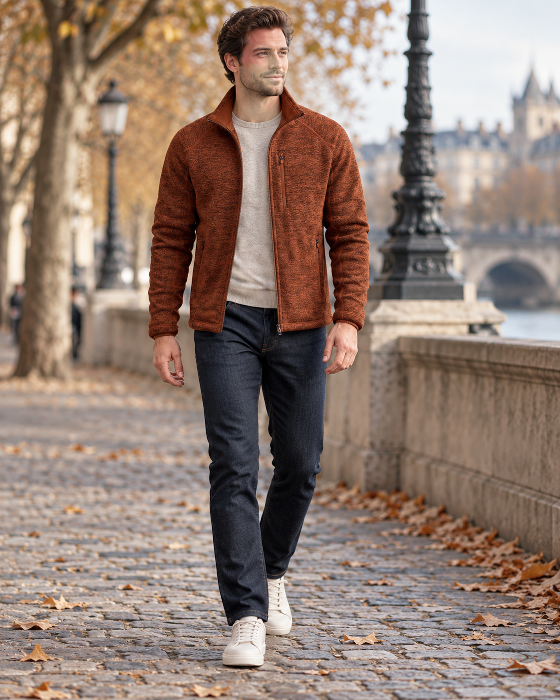 Vince Men's Full Zip Fleece Jacket with High Collar and Three Pockets