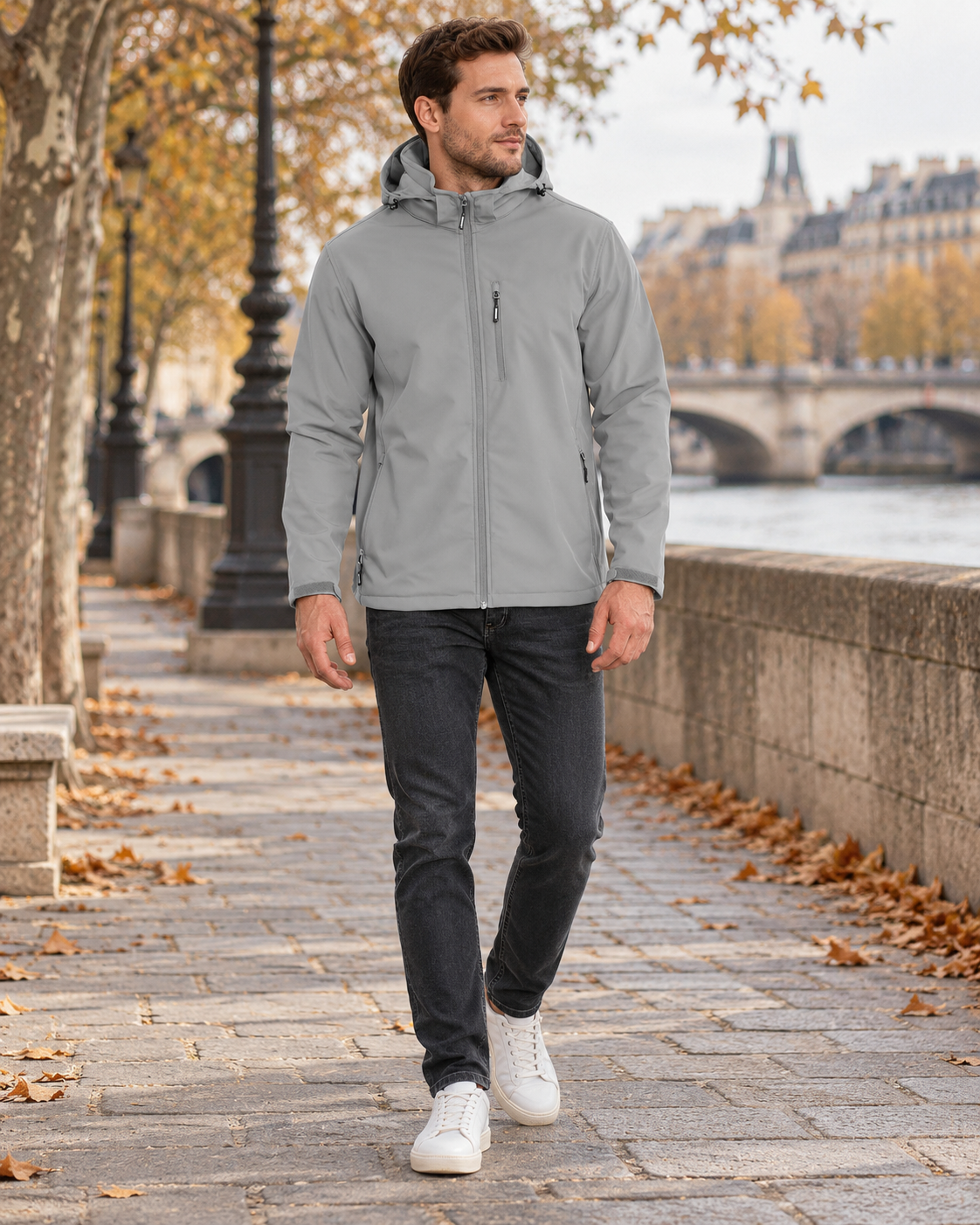 Cedrick Men's Fleece-Lined Softshell Jacket with Adjustable Hood and Zippered Pockets