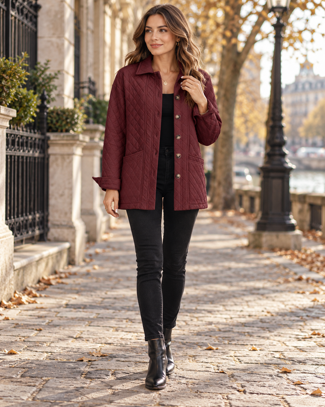 Rhianna Women's Diamond-Quilted Jacket, Relaxed Fit with Front Pockets
