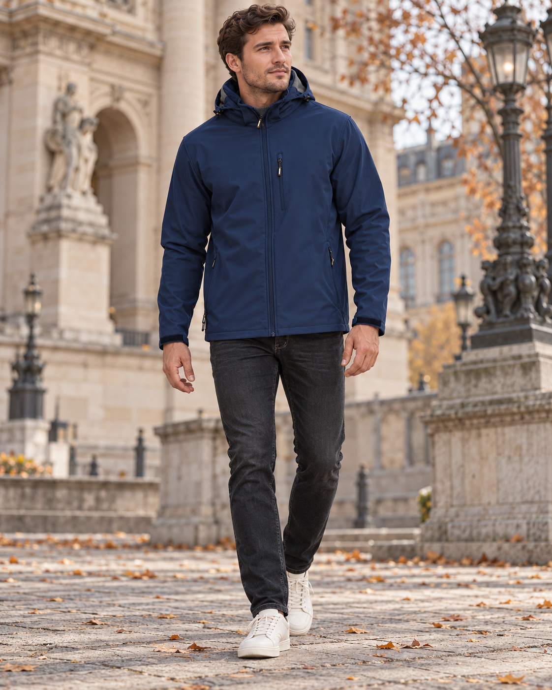 Cedrick Men's Fleece-Lined Softshell Jacket with Adjustable Hood and Zippered Pockets