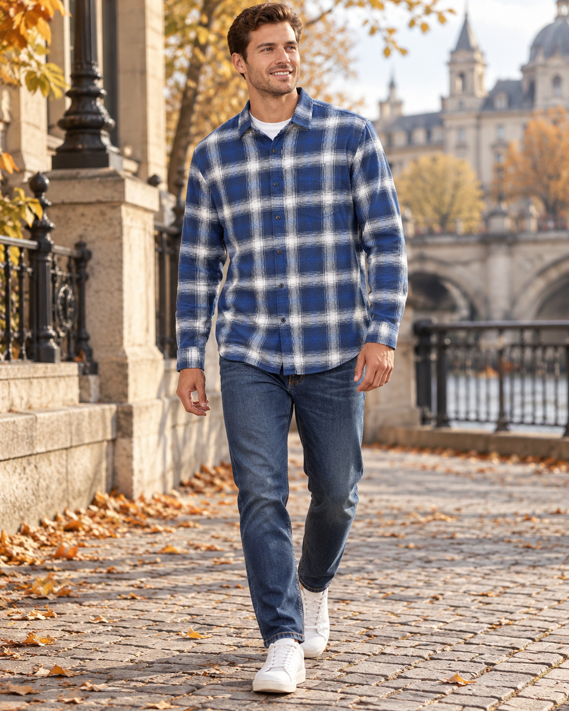Miko Men's 100% Cotton Long Sleeve Check Flannel Shirt with Pocket