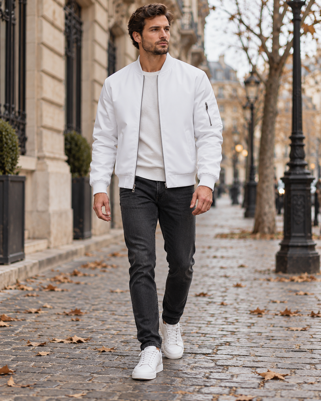 Darius Men's Lightweight Bomber Jacket with Zipper, Ribbed Collar, and Functional Pockets