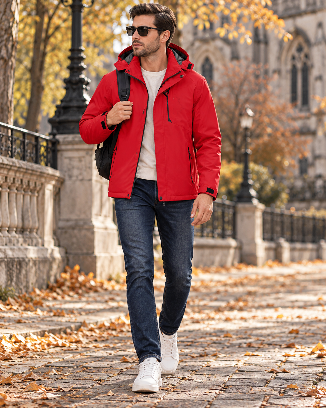 Emilio Men's Waterproof Windbreaker – Features Detachable Hood, Mesh Lining, and Full Zip