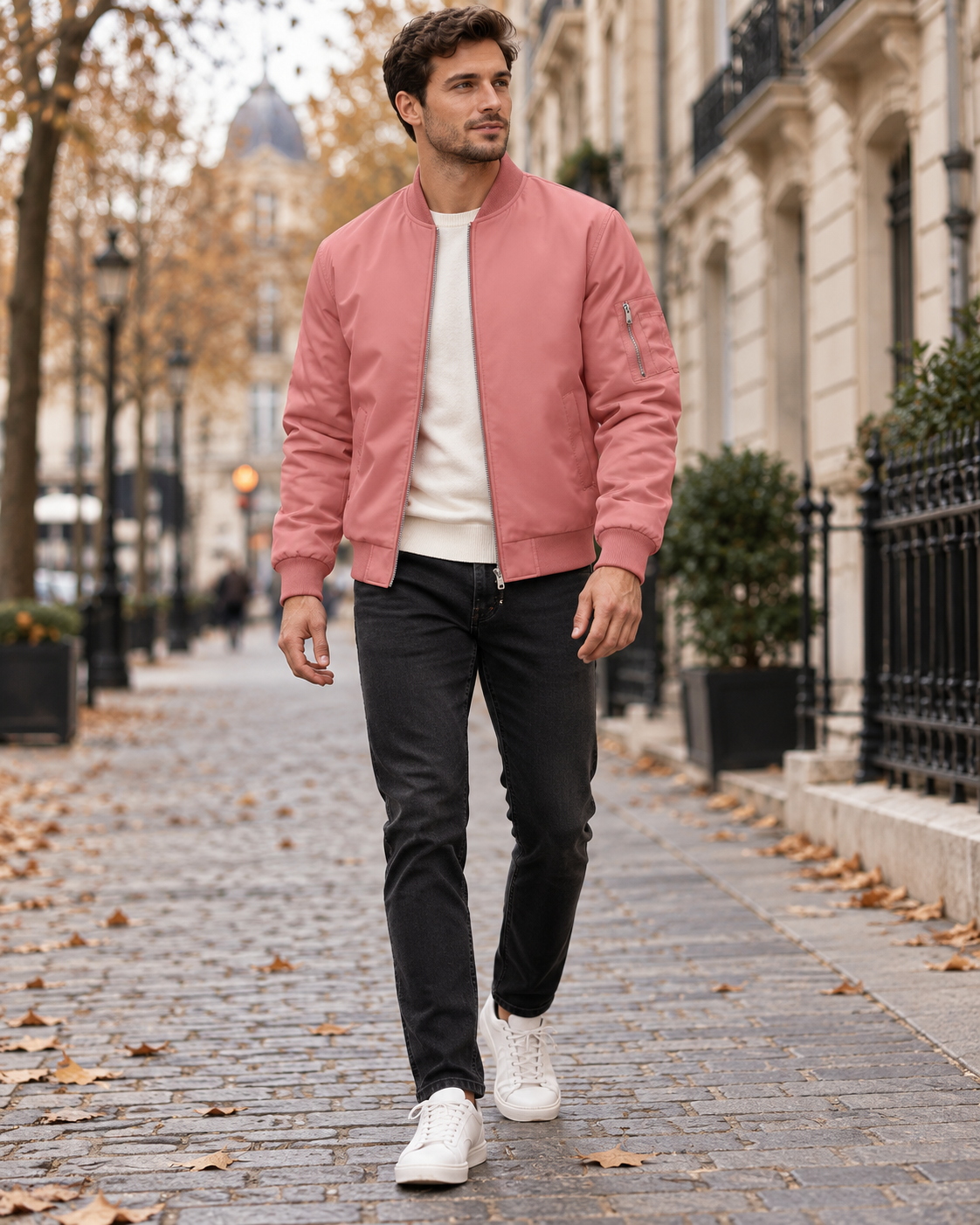 Darius Men's Bomber Jacket featuring Ribbed Collar, Zip Closure, and Functional Pockets