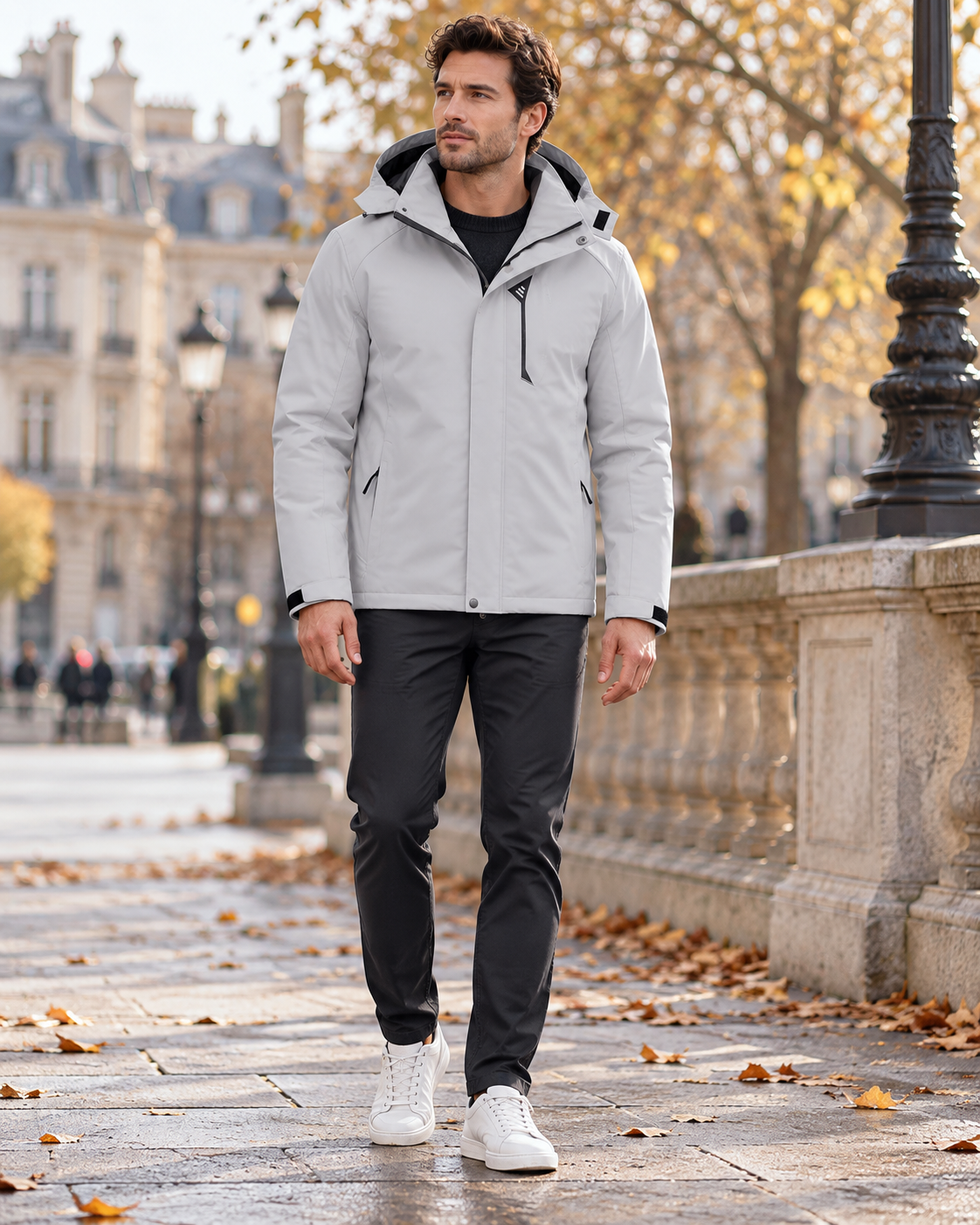 Emilio Men's Waterproof Windbreaker – Features Detachable Hood, Mesh Lining, and Full Zip