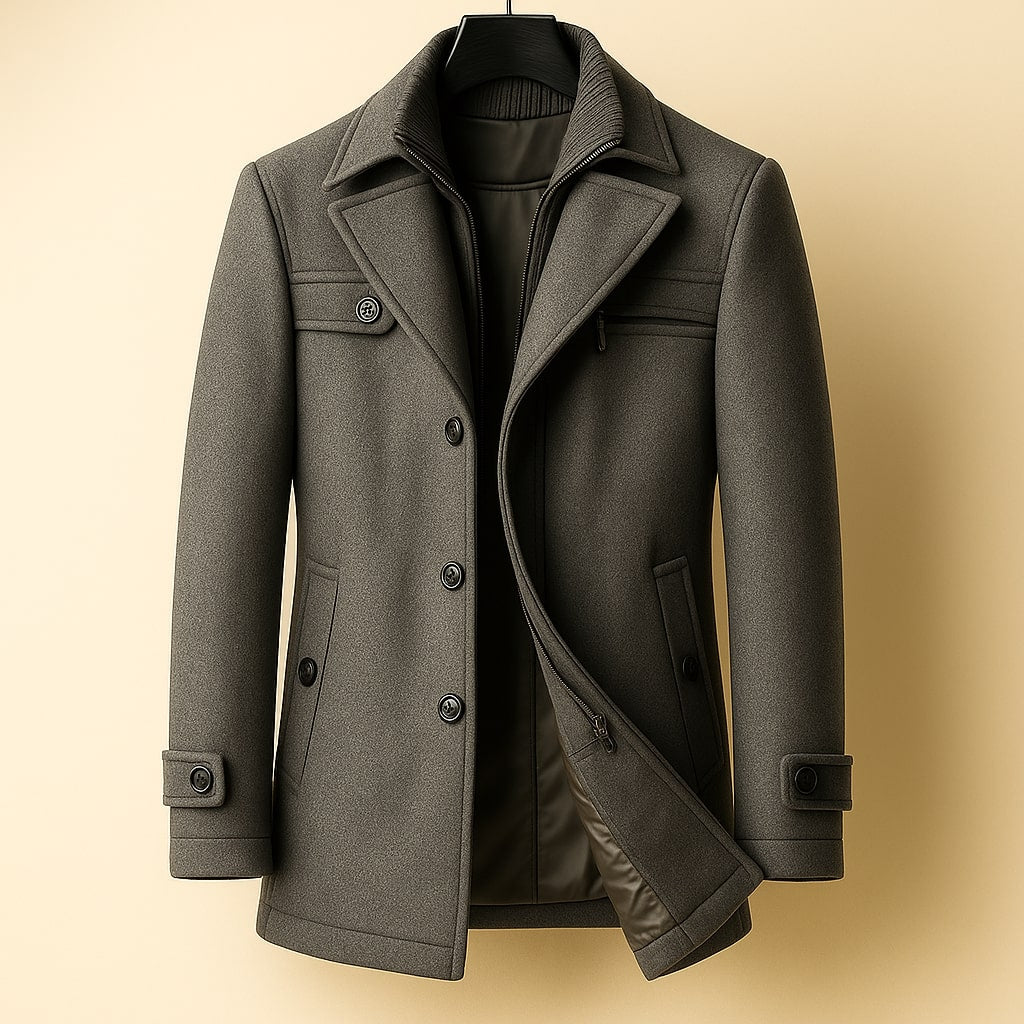 Stylish Men's Wool Coat with Windproof Design