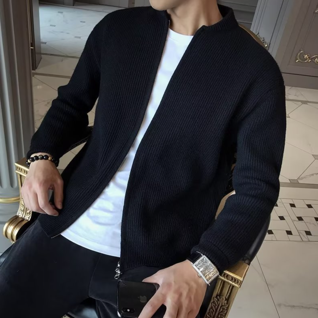 Men's Lightweight Zip-Up Knit Sweater - Classic and Breathable Design