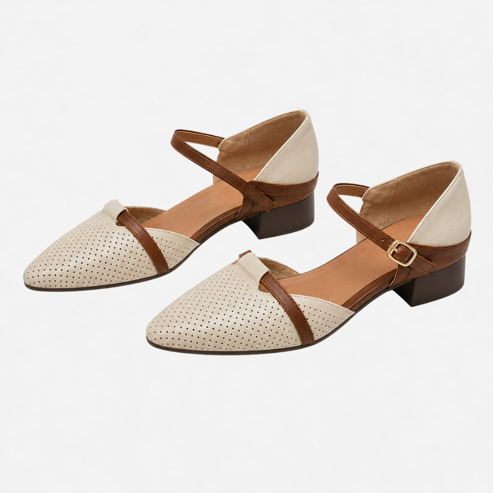 OLDMONEYLOOK | Women’s Refined Patchwork Ankle Strap Flats