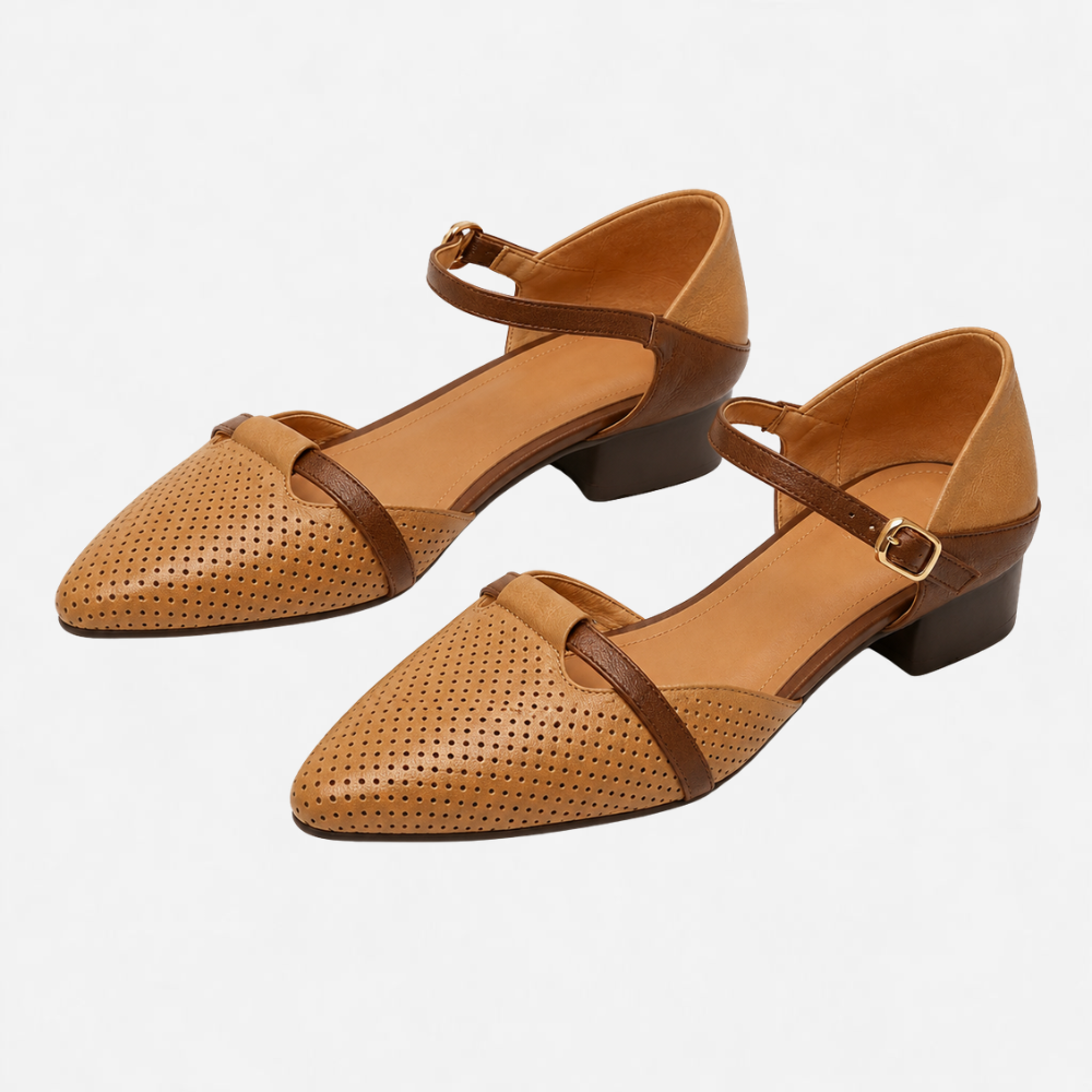 OLDMONEYLOOK | Women’s Refined Patchwork Ankle Strap Flats