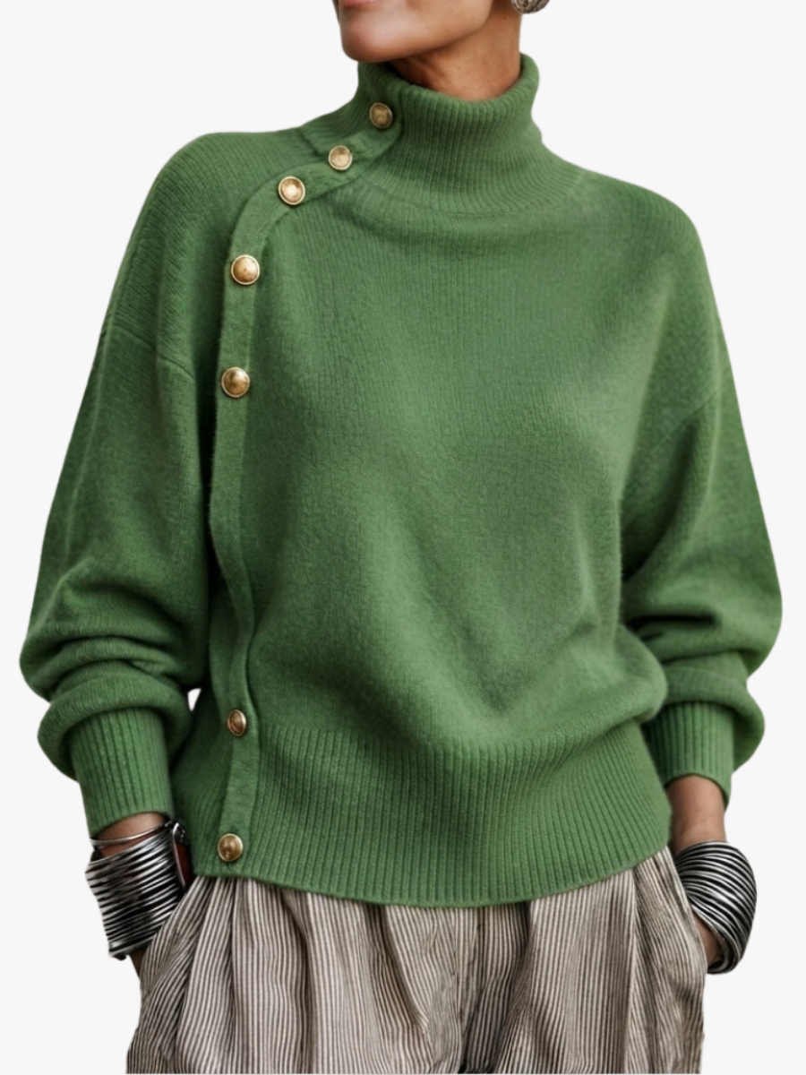 Women's Buttoned Roll Neck Sweater