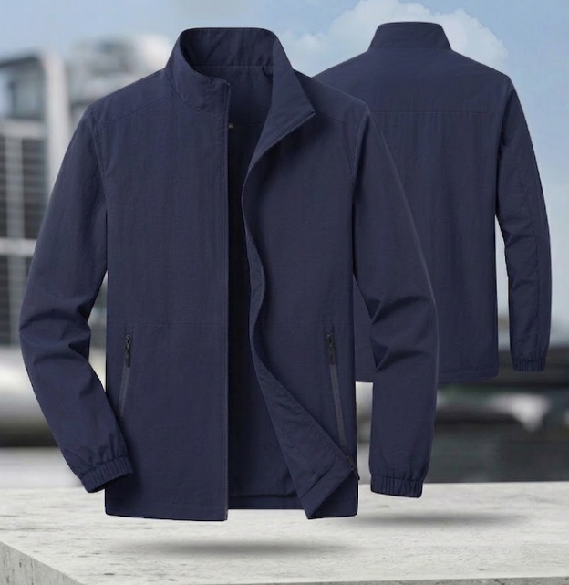 Men's Bomber Jacket with Zip and Stand-Up Collar