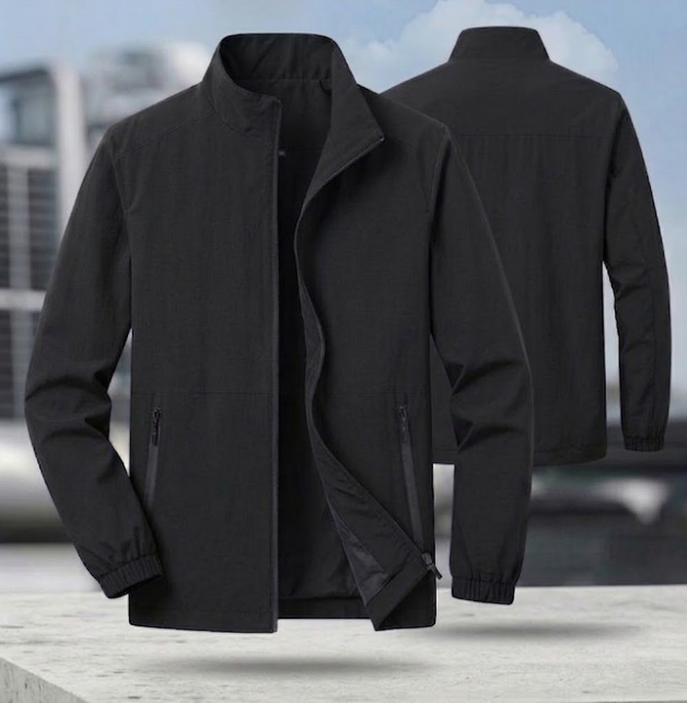 Men's Bomber Jacket with Zip and Stand-Up Collar