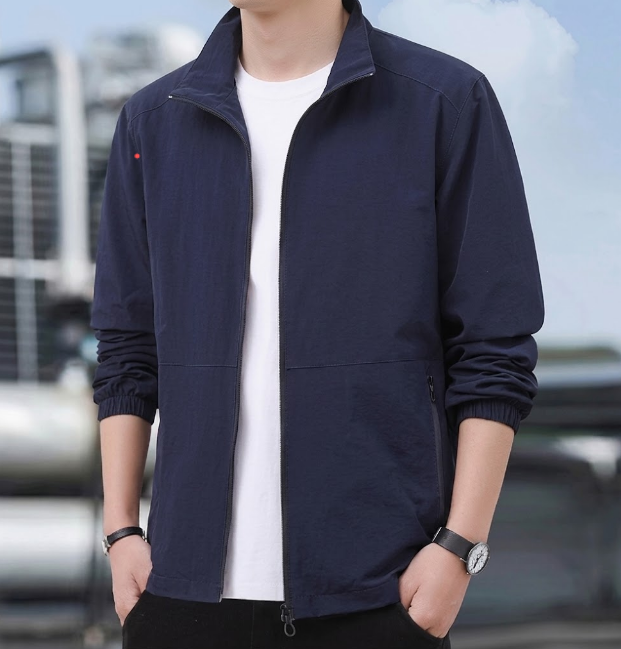 Men's Bomber Jacket with Zip and Stand-Up Collar