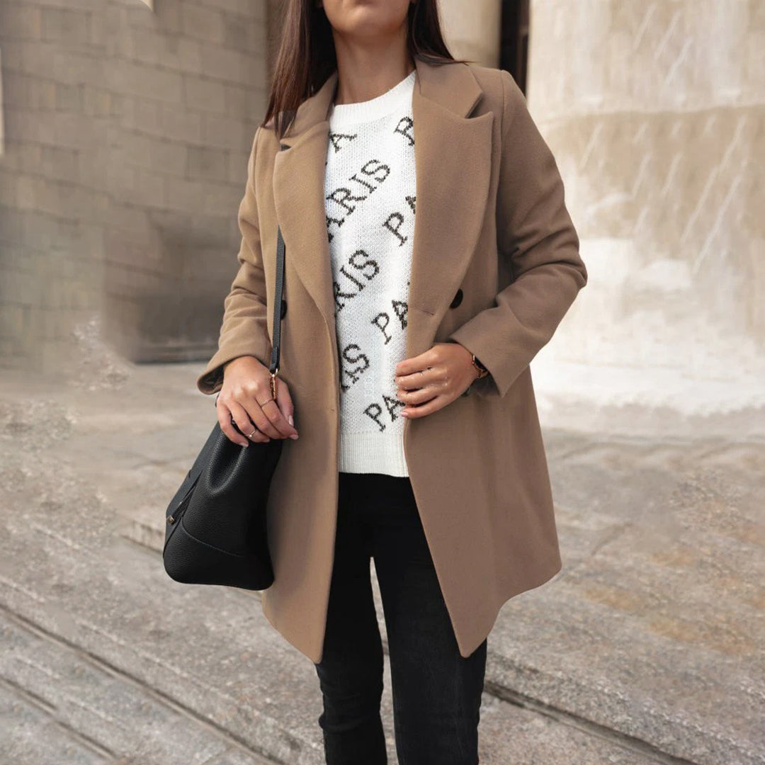 Classic Long Coat with Blazer Collar
