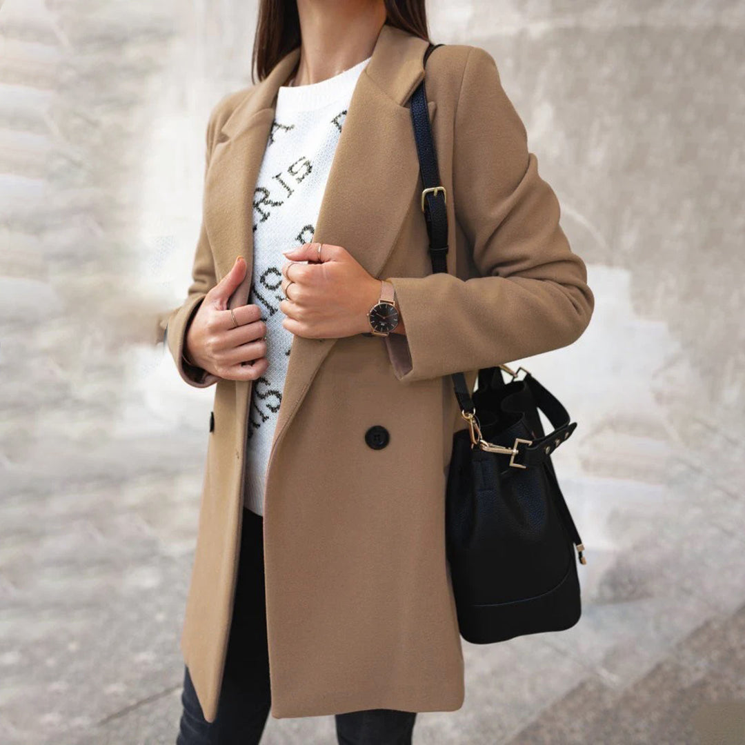 Classic Long Coat with Blazer Collar