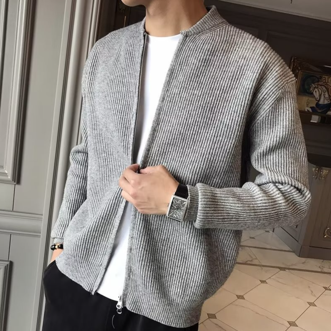 Men's Lightweight Zip-Up Knit Sweater - Classic and Breathable Design