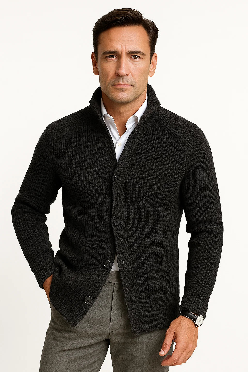 Men's Wool Knitted Cardigan with Buttons Casual Comfortable Fit