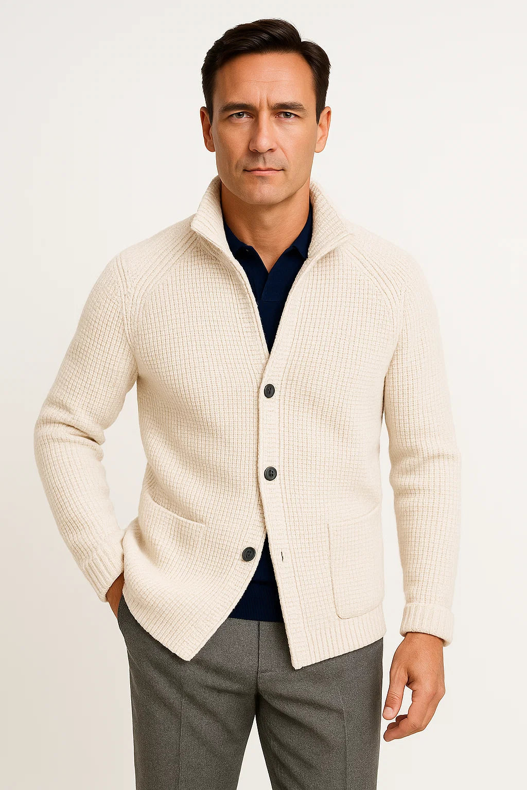 Men's Wool Knitted Cardigan with Buttons Casual Comfortable Fit